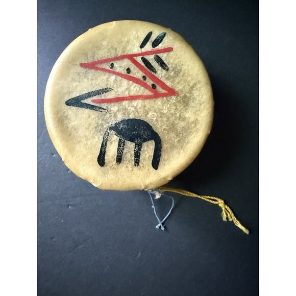 Vintage Native American Stretched Rawhide Leather Drum Hand Painted Southwestern - Picture 5 of 7